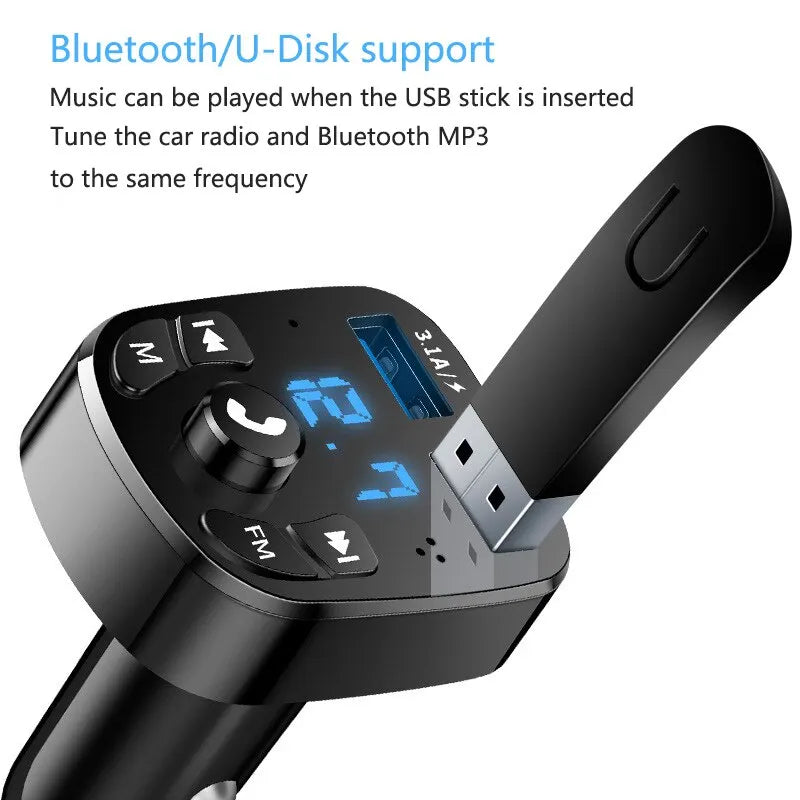 Car MP3 Player with Dual USB Fast Charger, FM Bluetooth Receiver, and 5.0 Bluetooth Compatibility - USB Flash Drive Plug-In Car Kit