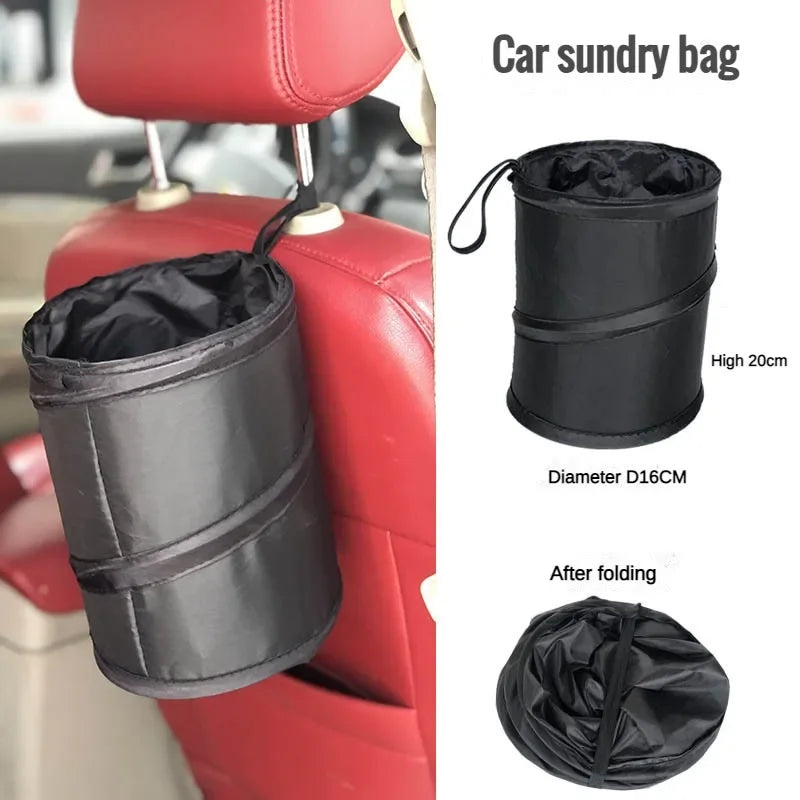 Waterproof Black Car Trash Can with Side Pocket - Leak-Proof Cooler Bag for Vehicle Waste Disposal