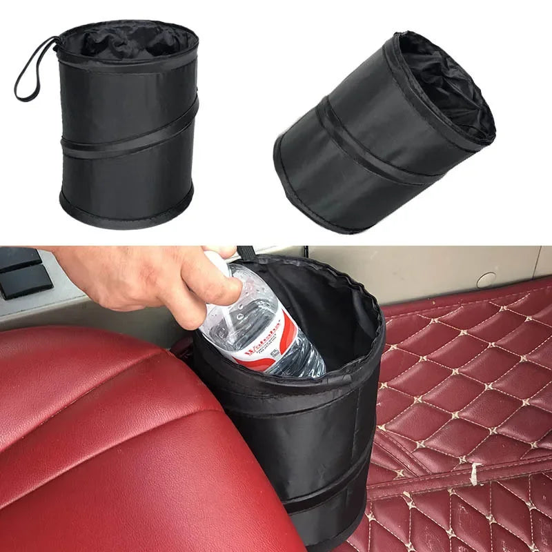 Waterproof Black Car Trash Can with Side Pocket - Leak-Proof Cooler Bag for Vehicle Waste Disposal