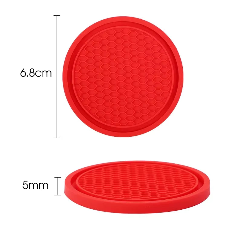 Anti-Slip Silicone Car Coaster and Cup Holder Mat - Interior Accessory for Water Bottles and Cups