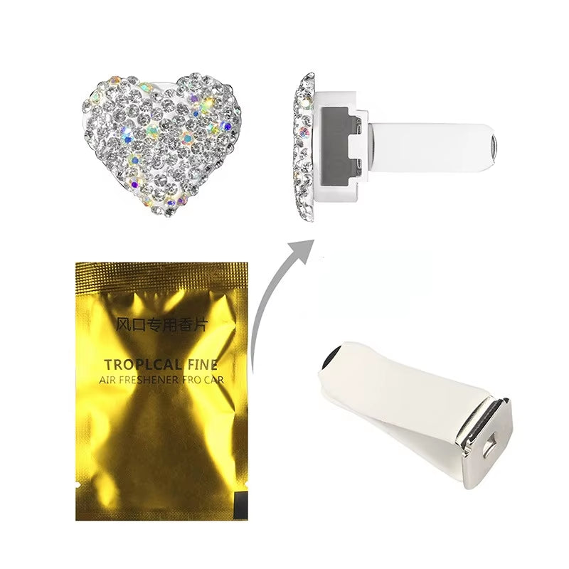 2Pcs Love Heart Air Freshener Diamond Car Perfume Fragrance Aromatherapy Smell Diffuser Auto Styling Interior Car Accessories