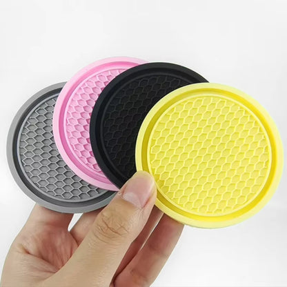 Anti-Slip Silicone Car Coaster and Cup Holder Mat - Interior Accessory for Water Bottles and Cups
