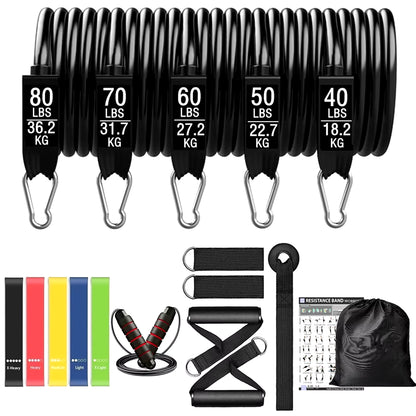 Workout Bar Fitness Resistance Bands Set Pilates Yoga Pull Rope Exercise Training Expander Gym Equipment for Home Bodybuilding