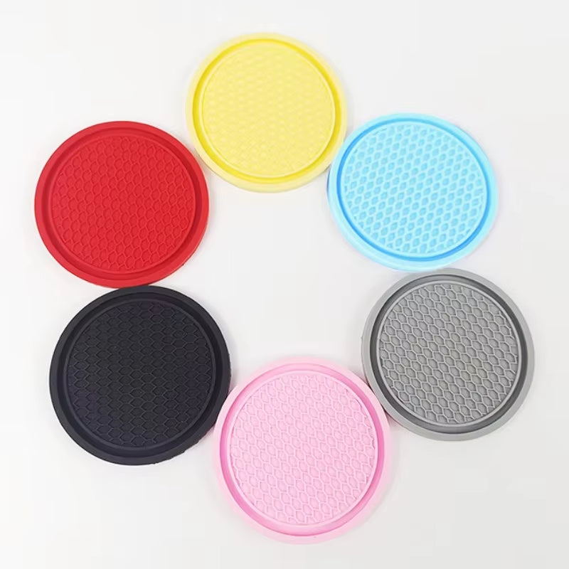 Anti-Slip Silicone Car Coaster and Cup Holder Mat - Interior Accessory for Water Bottles and Cups